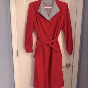80s Red Belted Trench Coat Made in Hong Kong Size 11/12